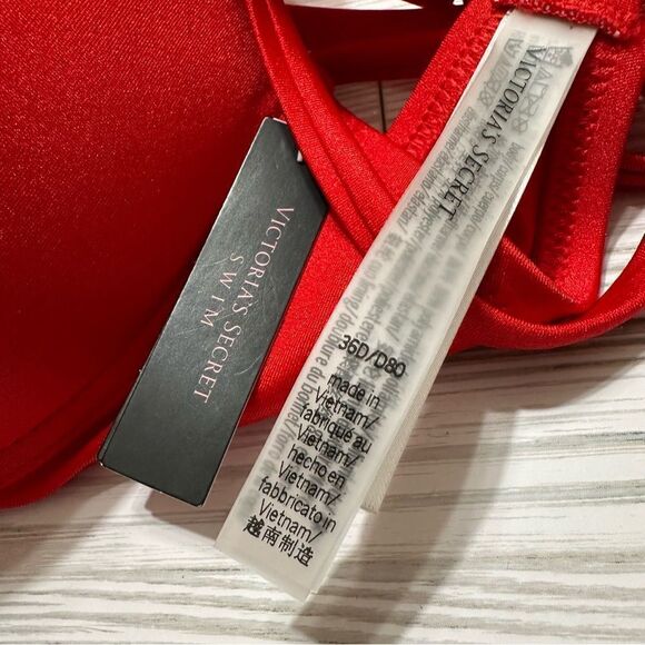 VICTORIA’S SECRET PUSH-UP RING RACERBACK RED SWIMSUIT BIKINI TOP 36D NWT - Picture 8 of 10